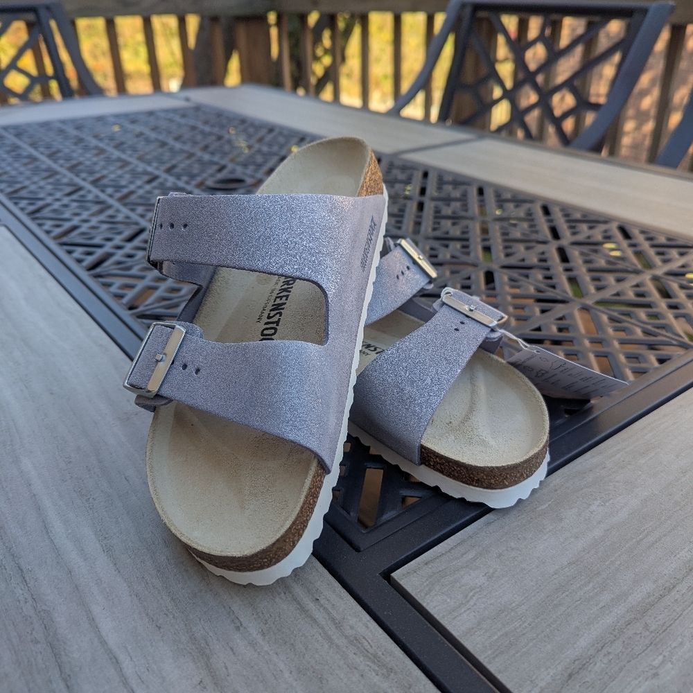 Birkenstock Arizona 40 Purple Shimming Suede Leather Sandals